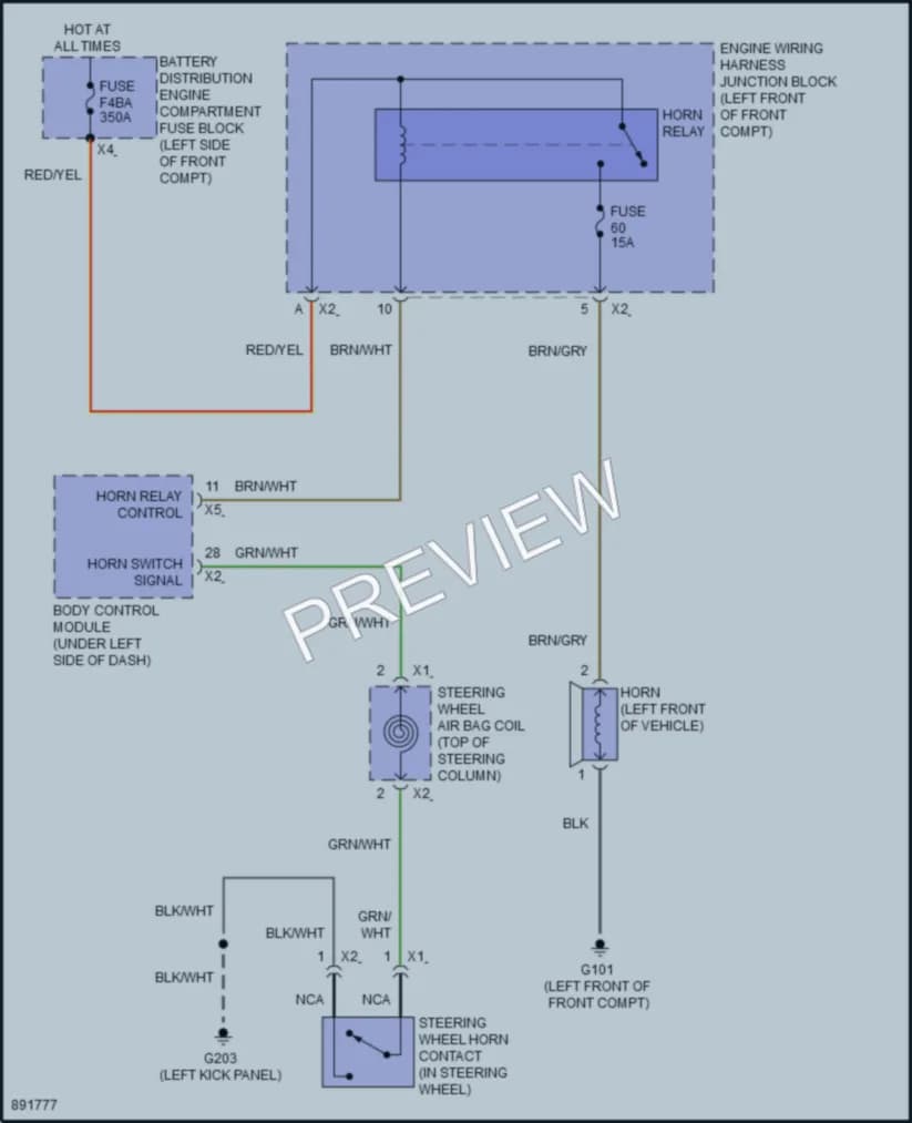 2006 Acura ZDXEV Horn wiring diagram preview