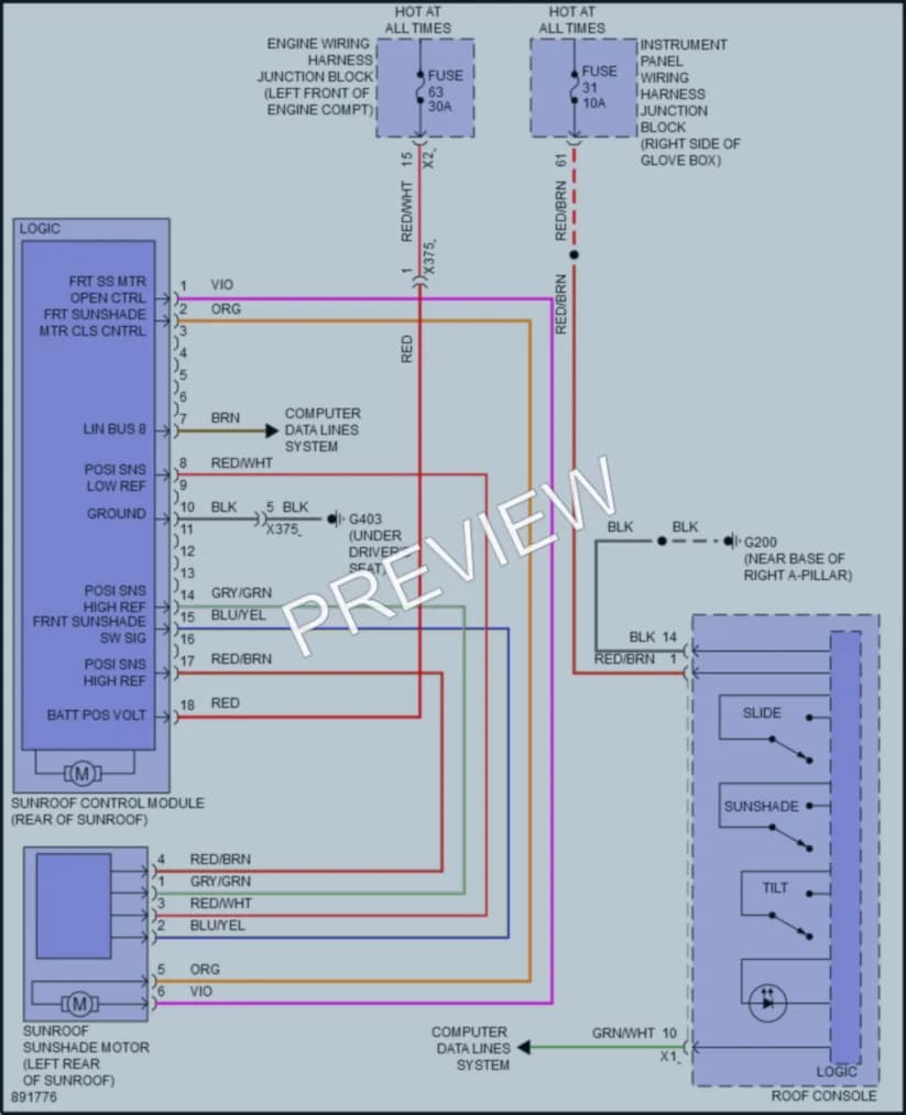 2006 Acura ZDXEV Power Top Sunroof wiring diagram preview