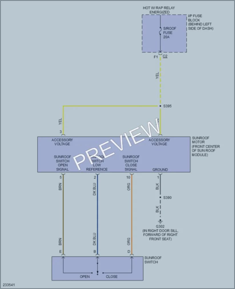 2006 Buick LaCrosse Power Top Sunroof wiring diagram preview