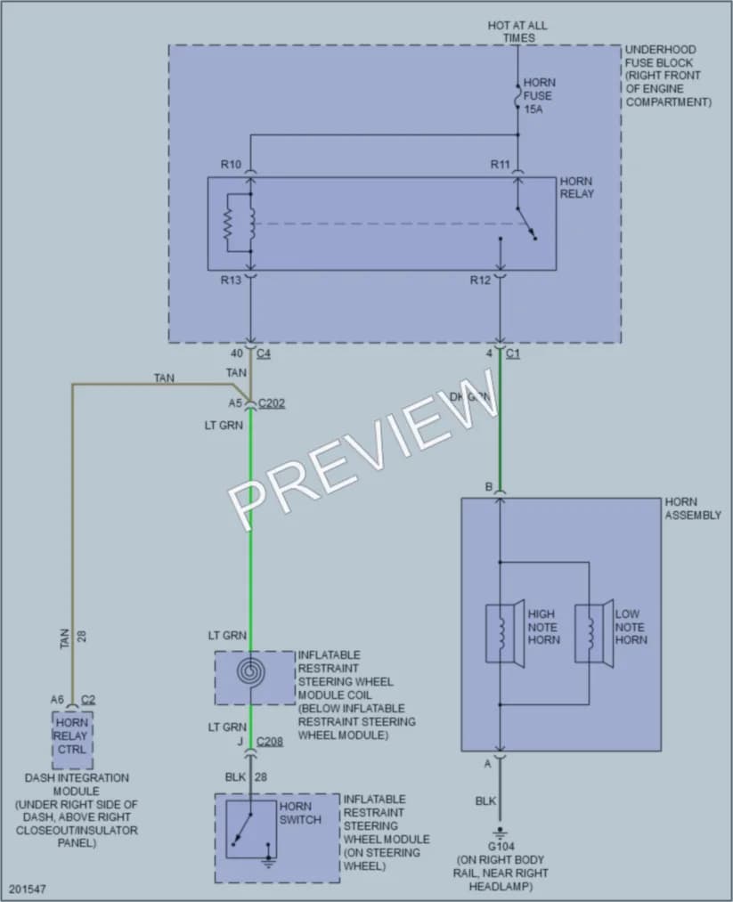 2006 Cadillac CTSV Horn wiring diagram preview