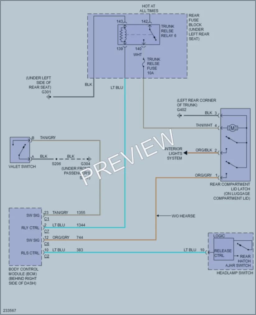 2006 Cadillac DTS Trunk Tailgate Fuel Door wiring diagram preview