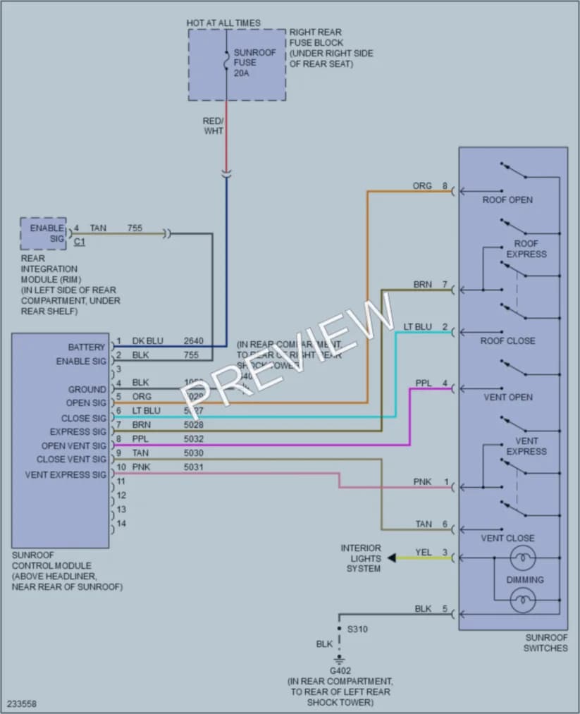 2006 Cadillac STSV Power Top Sunroof wiring diagram preview