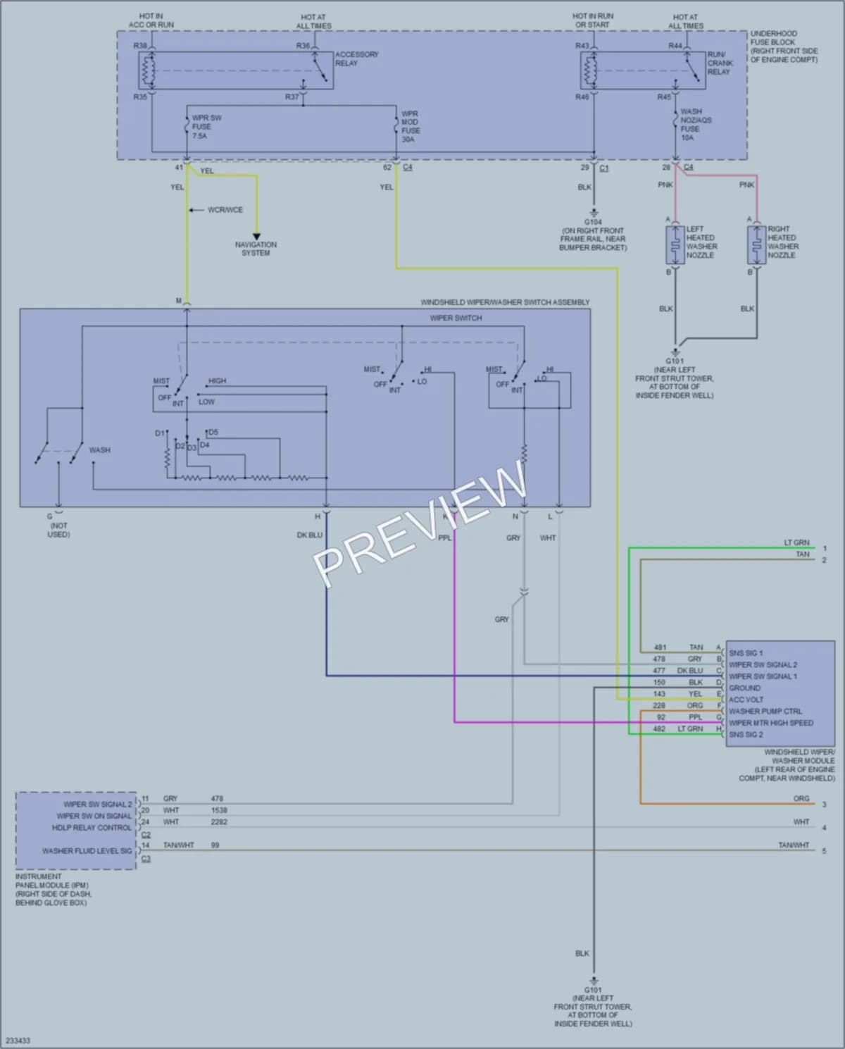 2006 Cadillac STSV Wiper Washer wiring diagram preview