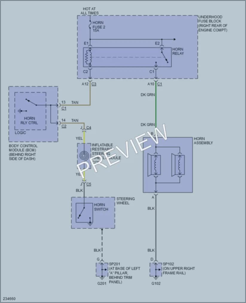 2006 Cadillac XLR Horn wiring diagram preview