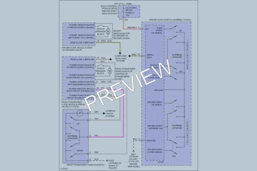 2006 Cadillac XLR Power Windows wiring diagram preview