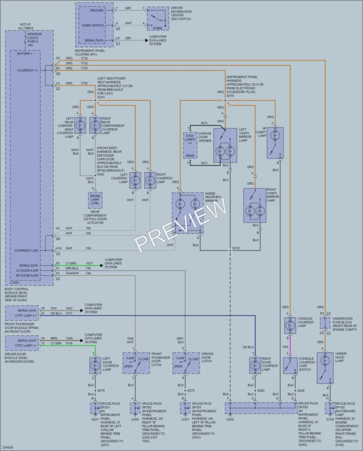 2006 Cadillac XLRV Interior Lights wiring diagram preview