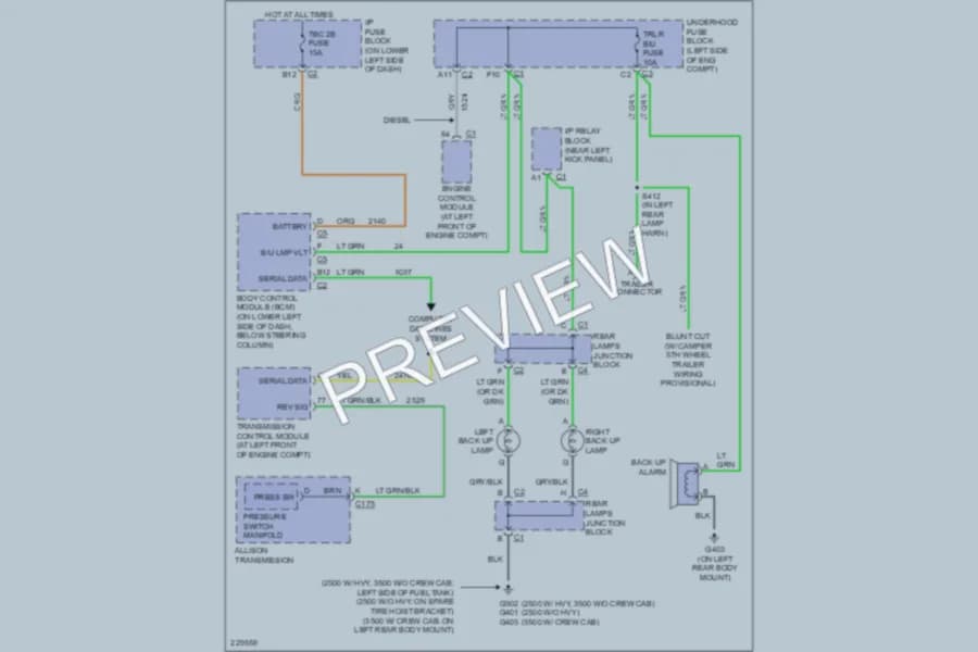 2006 Chevrolet 2500 Hd Exterior Lights wiring diagram preview with protected circuit layout