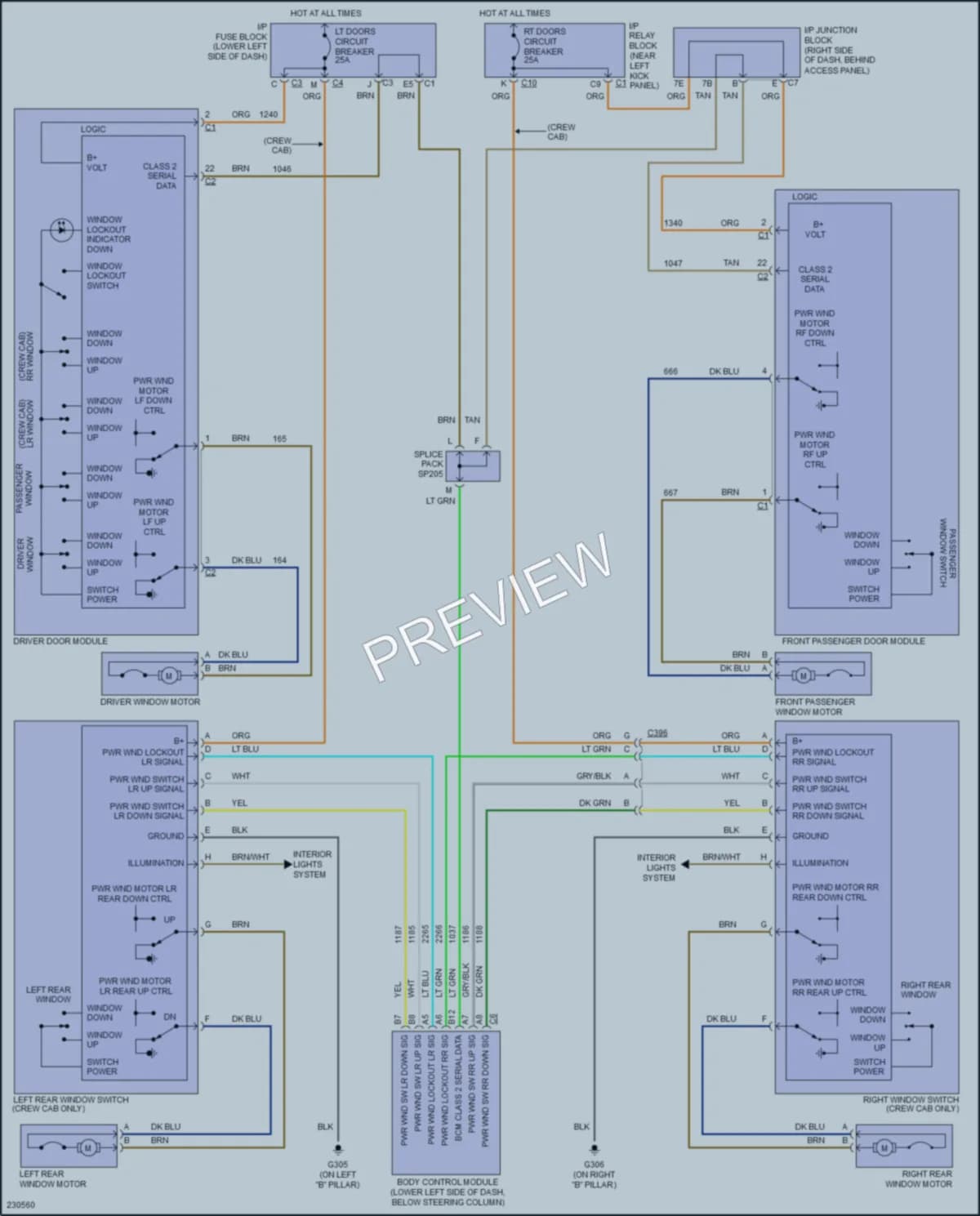 2006 Chevrolet 2500 Hd Power Windows wiring diagram preview with protected circuit layout