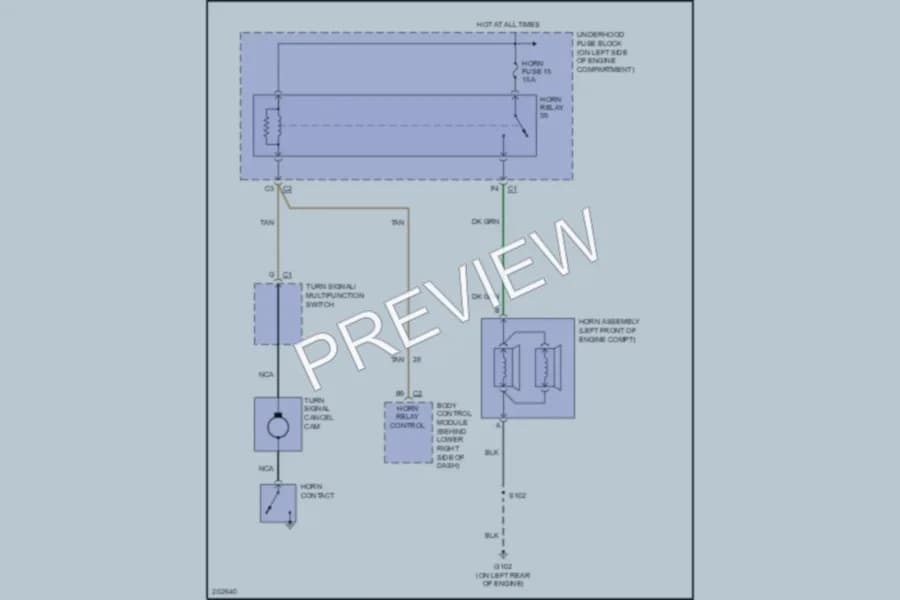 2006 Chevrolet H1500 Horn wiring diagram preview with protected circuit layout
