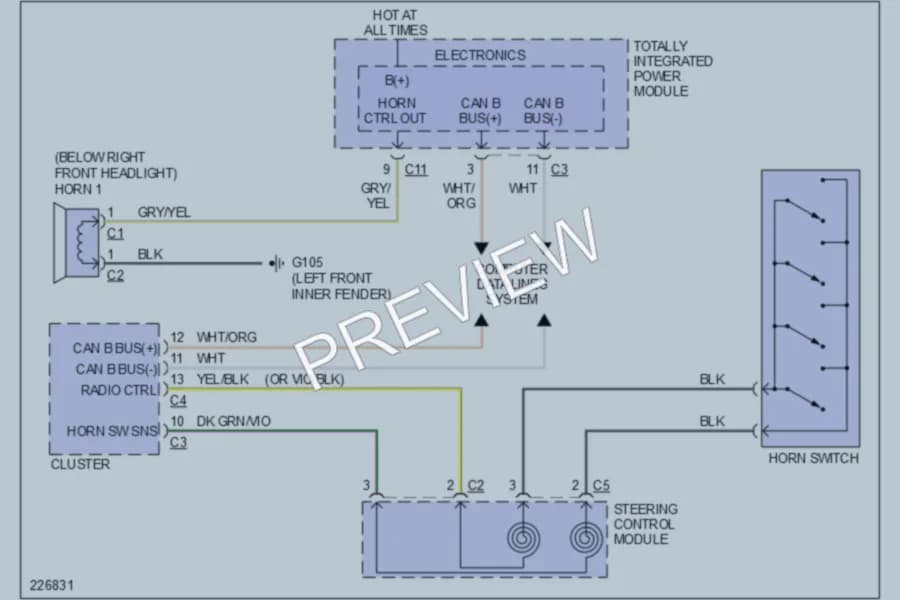 2006 Chrysler PTCruiser Horn wiring diagram preview