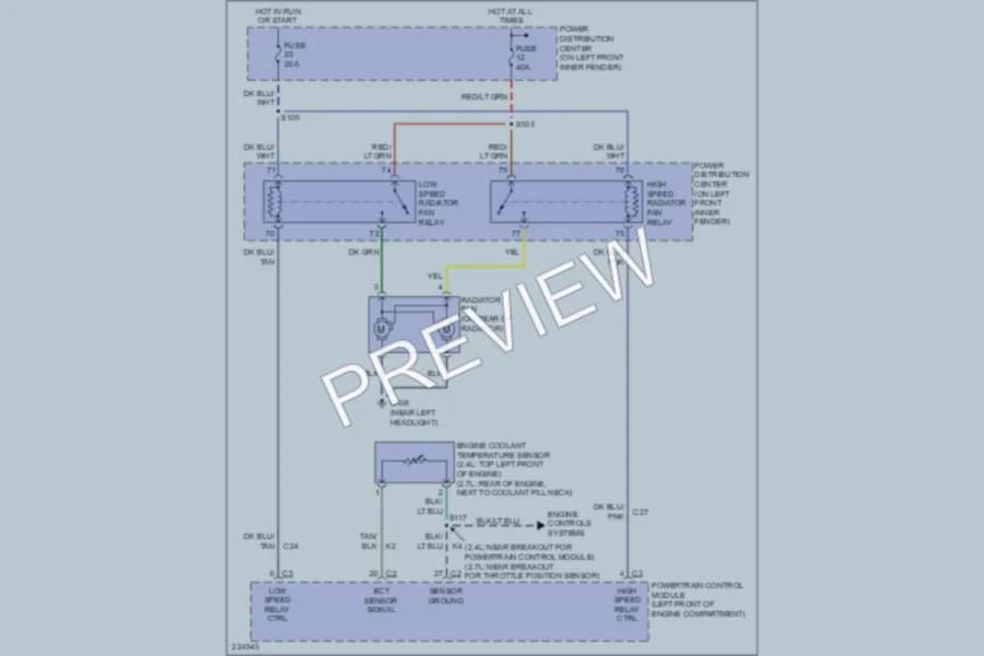 2006 Chrysler 4D Sedan Cooling Fan wiring diagram preview with protected circuit layout