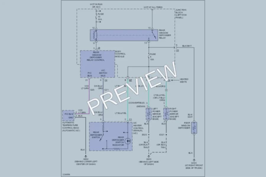 2006 Chrysler 4D Sedan Defoggers wiring diagram preview with protected circuit layout
