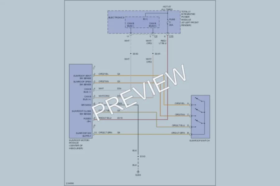 2006 Dodge R1500 Power Top Sunroof wiring diagram preview with protected circuit layout