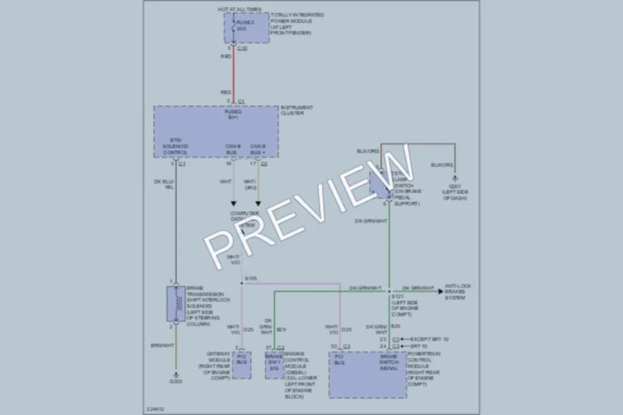2006 Dodge R1500 Shift Interlock wiring diagram preview with protected circuit layout
