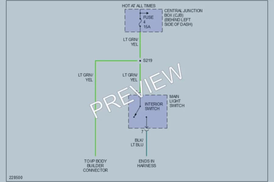 2006 Ford E350 Super Duty Interior Lights wiring diagram preview with protected circuit layout