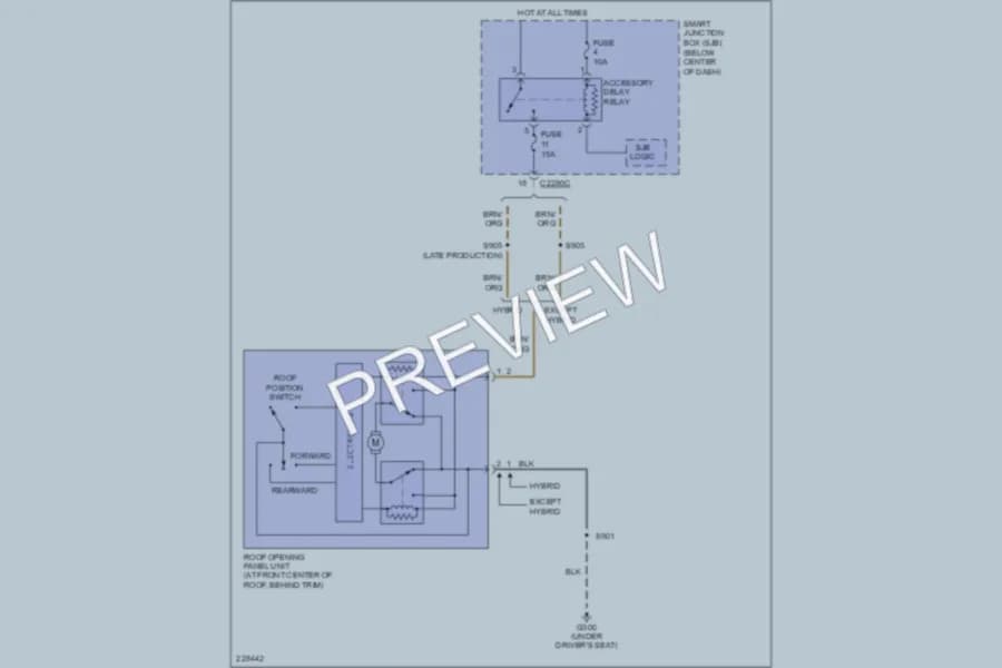 2006 Ford EscapeHybrid Power Top Sunroof wiring diagram preview