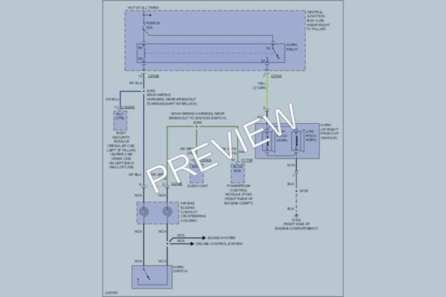 2006 Ford F150 Horn wiring diagram preview with protected circuit layout