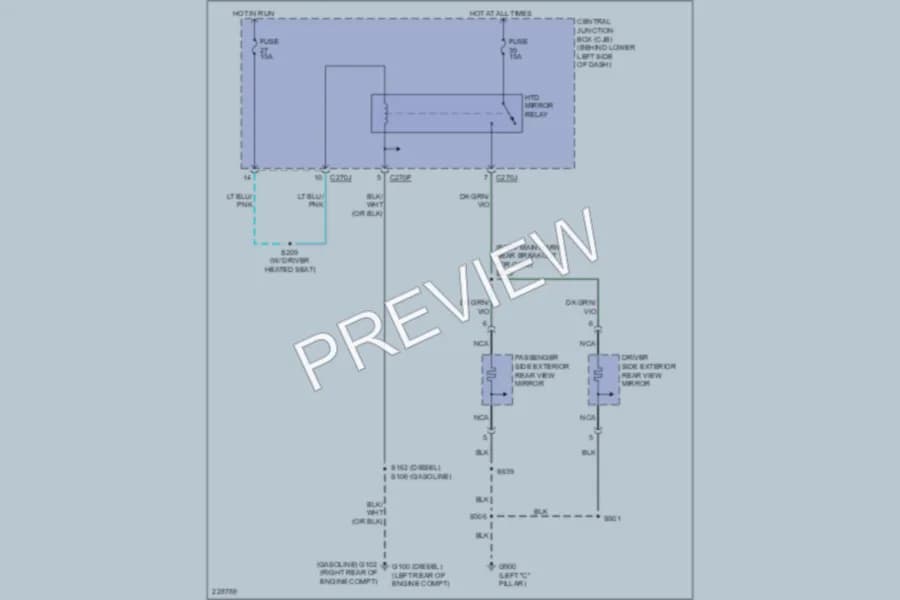 2006 Ford F250 Super Duty Defoggers wiring diagram preview with protected circuit layout