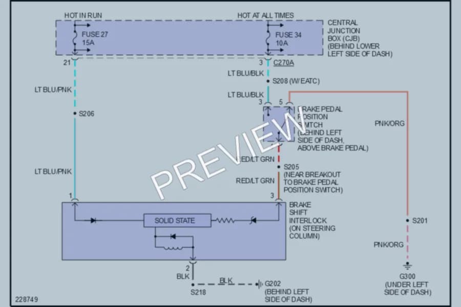 2006 Ford F350 Super Duty Shift Interlock wiring diagram preview with protected circuit layout