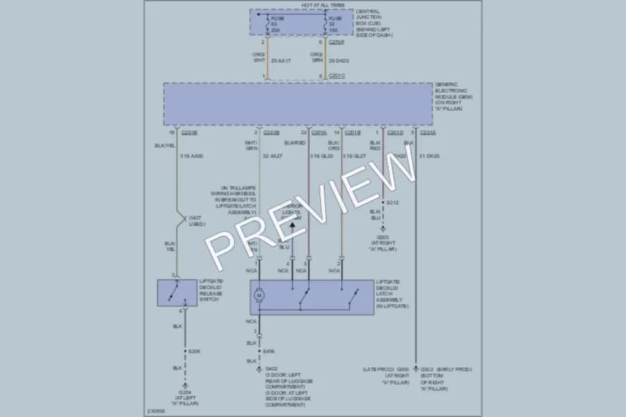 2006 Ford Focus Trunk Tailgate Fuel Door wiring diagram preview