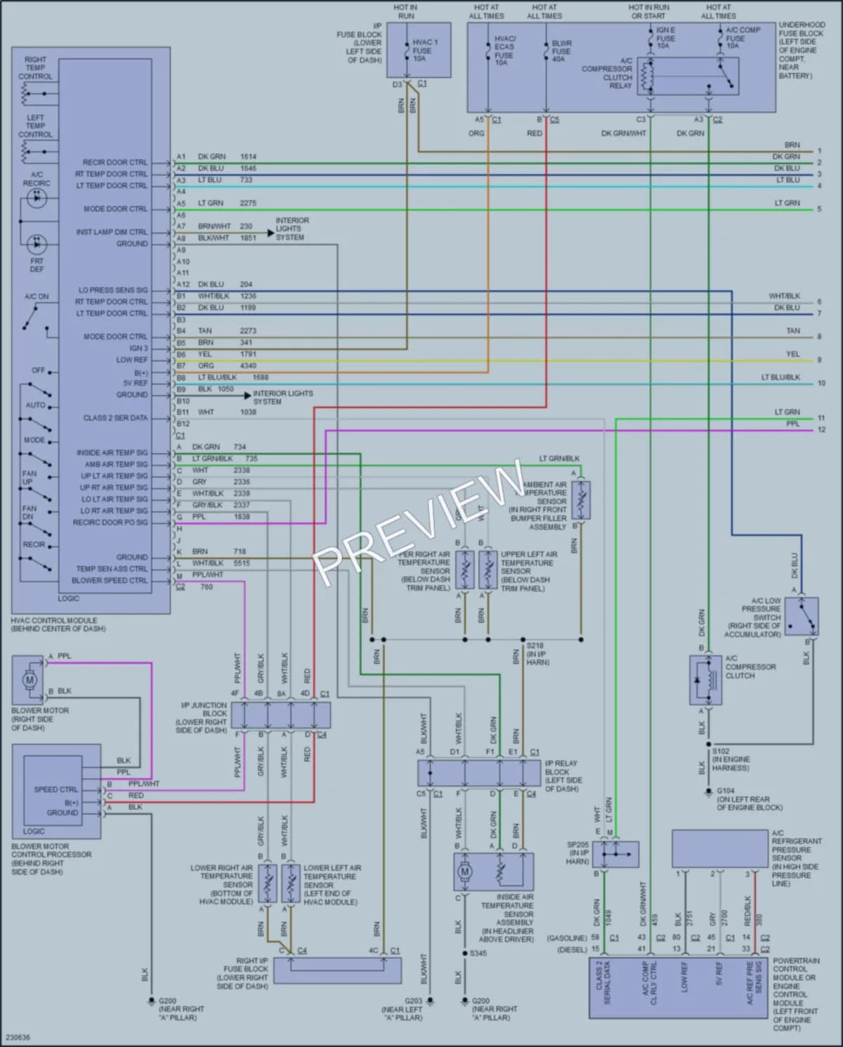 2006 GMC 3500 Air Conditioning wiring diagram preview with protected circuit layout