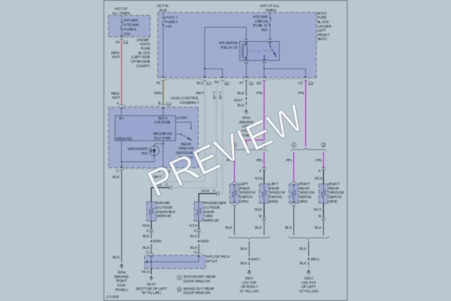 2006 GMC G3500 Defoggers wiring diagram preview with protected circuit layout