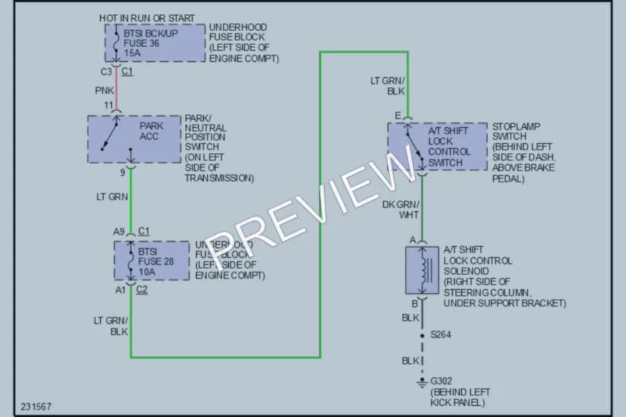 2006 GMC G3500 Shift Interlock wiring diagram preview with protected circuit layout