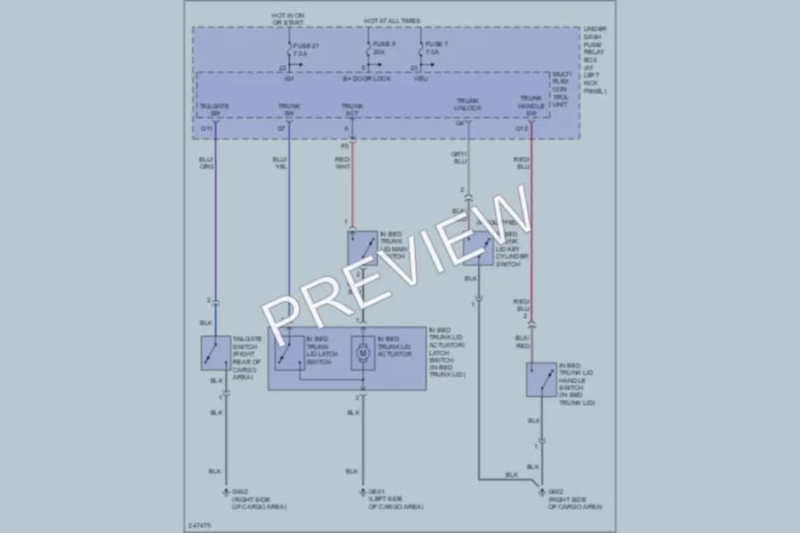2006 Honda Ridgeline Trunk Tailgate Fuel Door wiring diagram preview