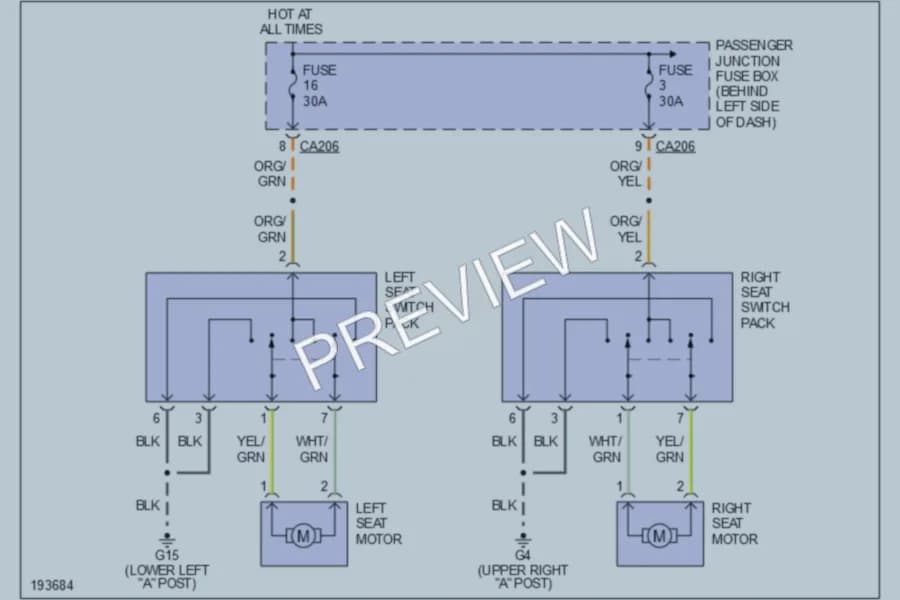 2006 Jaguar XType Power Seats wiring diagram preview