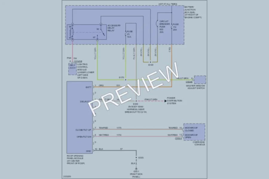 2006 Lincoln TownCar Power Top Sunroof wiring diagram preview