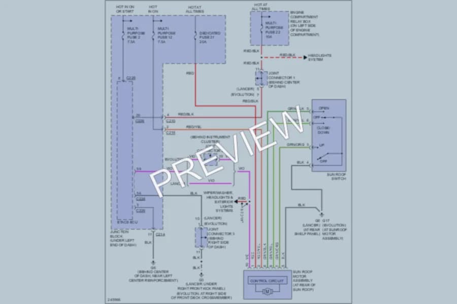2006 Mitsubishi Lancer Power Top Sunroof wiring diagram preview
