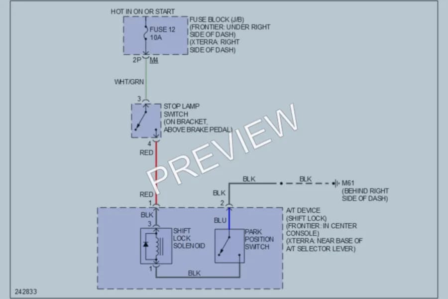2006 Nissan Xterra Shift Interlock wiring diagram preview