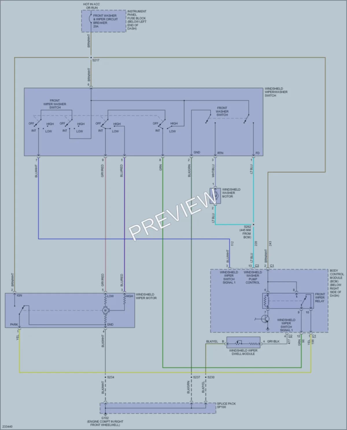2006 Pontiac GTO Wiper Washer wiring diagram preview
