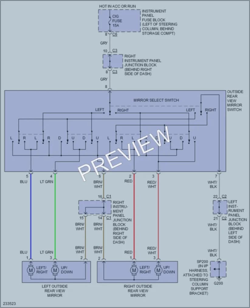 2006 Pontiac Vibe Power Mirrors wiring diagram preview