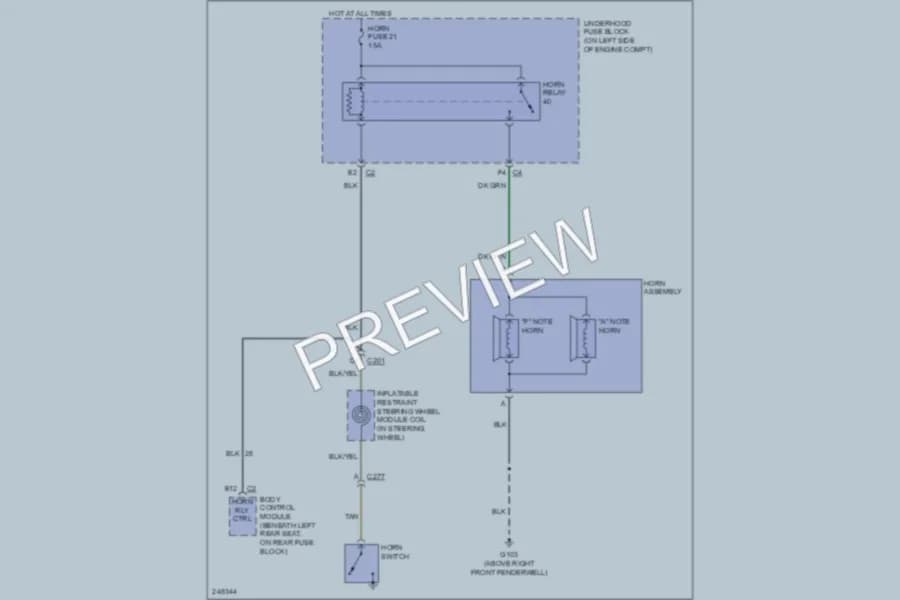2006 Saab 97X Horn wiring diagram preview