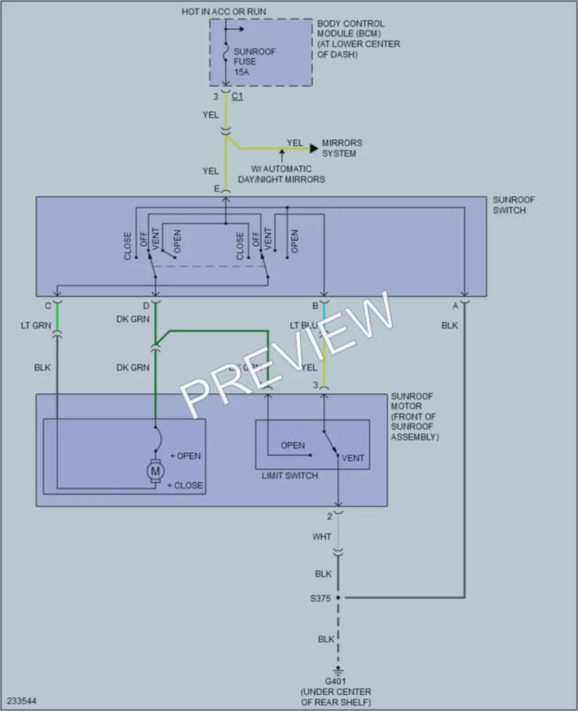 2006 Saturn ION3 Power Top Sunroof wiring diagram preview
