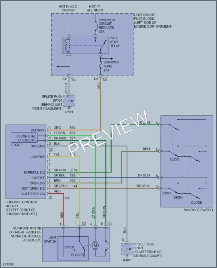 2006 Saturn VUE Power Top Sunroof wiring diagram preview