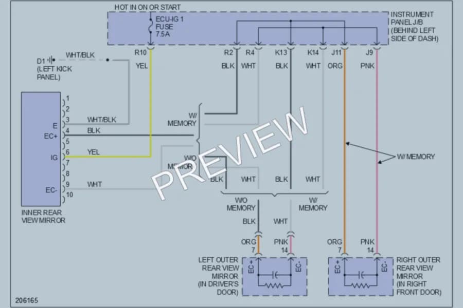 2006 Toyota Avalon Power Mirrors wiring diagram preview