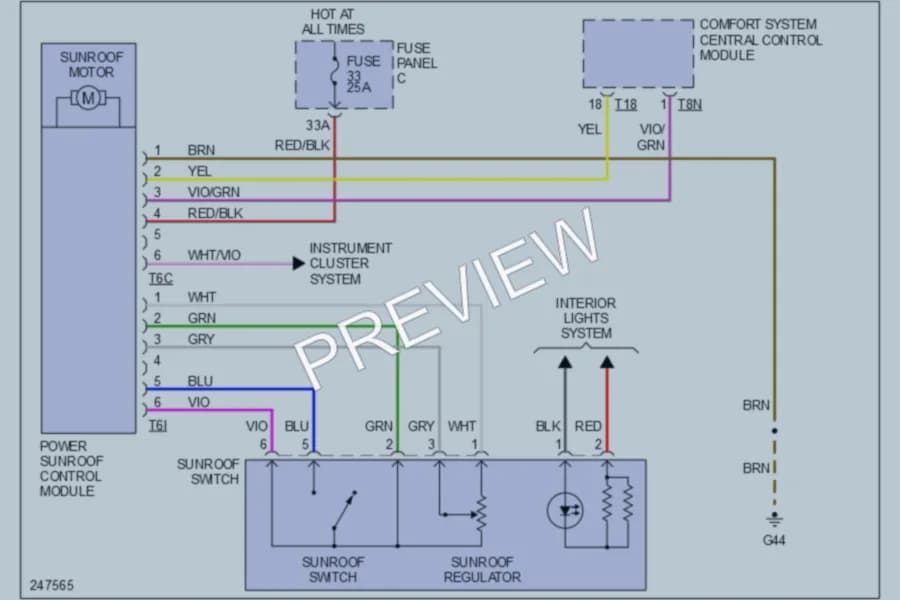 2006 Volkswagen Rabbit Power Top Sunroof wiring diagram preview