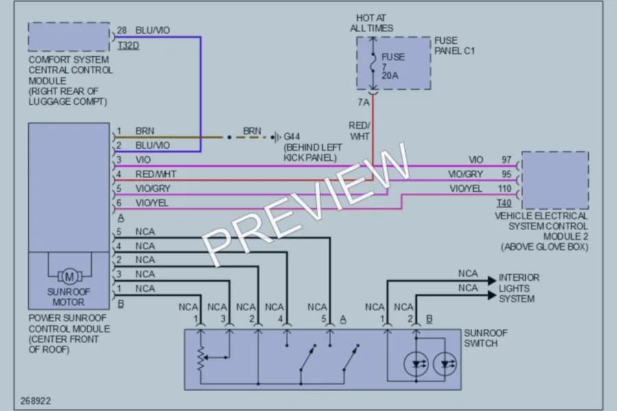 2007 Audi S6 Power Top Sunroof wiring diagram preview