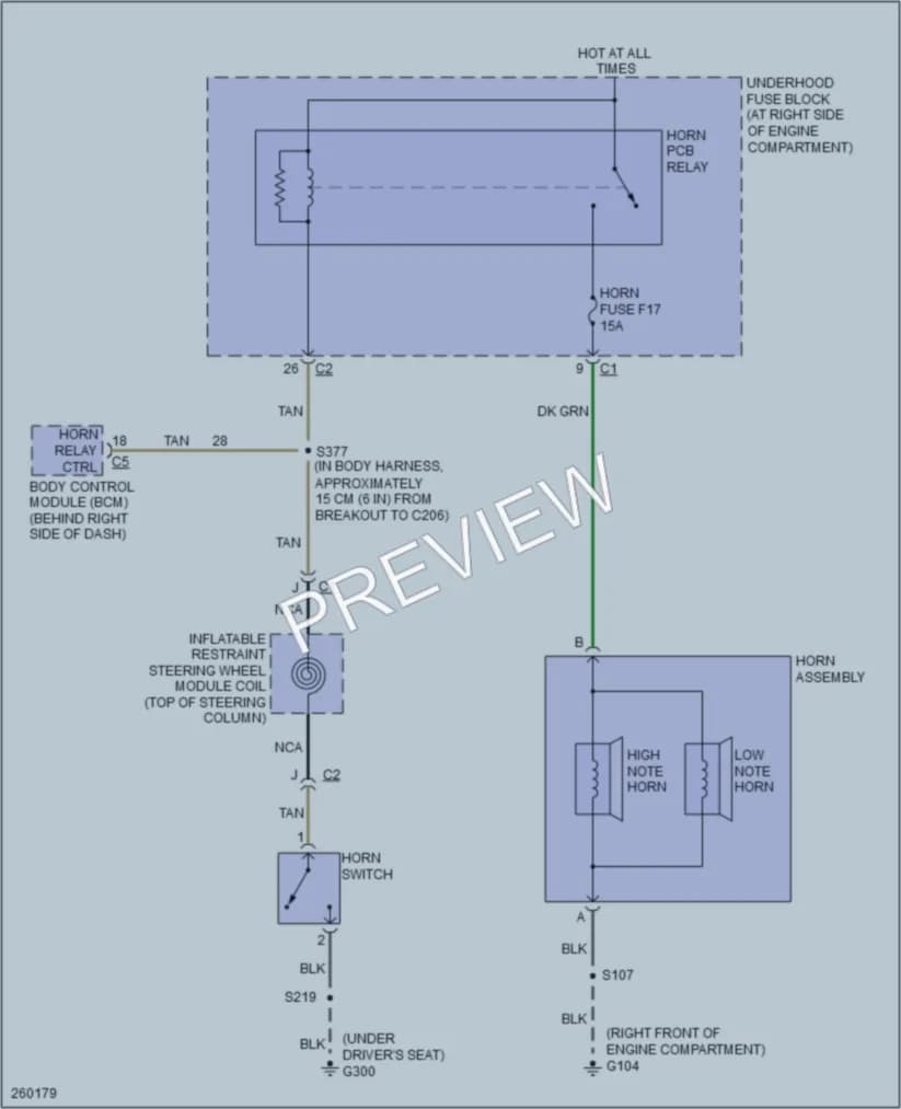 2007 Cadillac DTS Horn wiring diagram preview
