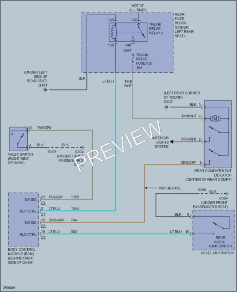 2007 Cadillac DTS Trunk Tailgate Fuel Door wiring diagram preview