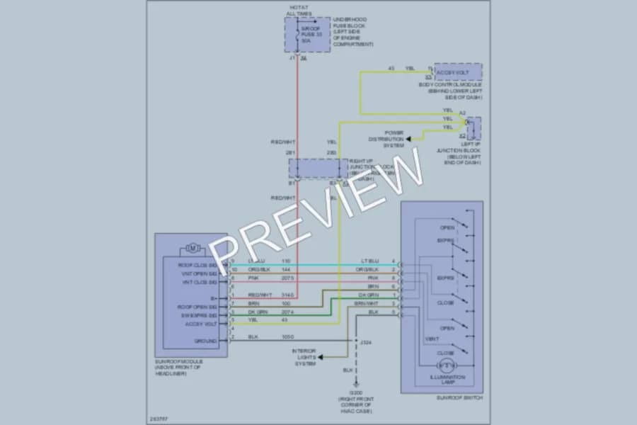2007 Cadillac EscaladeESV Power Top Sunroof wiring diagram preview