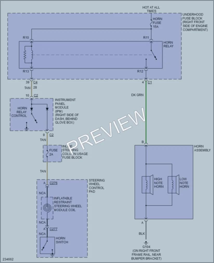 2007 Cadillac STS Horn wiring diagram preview