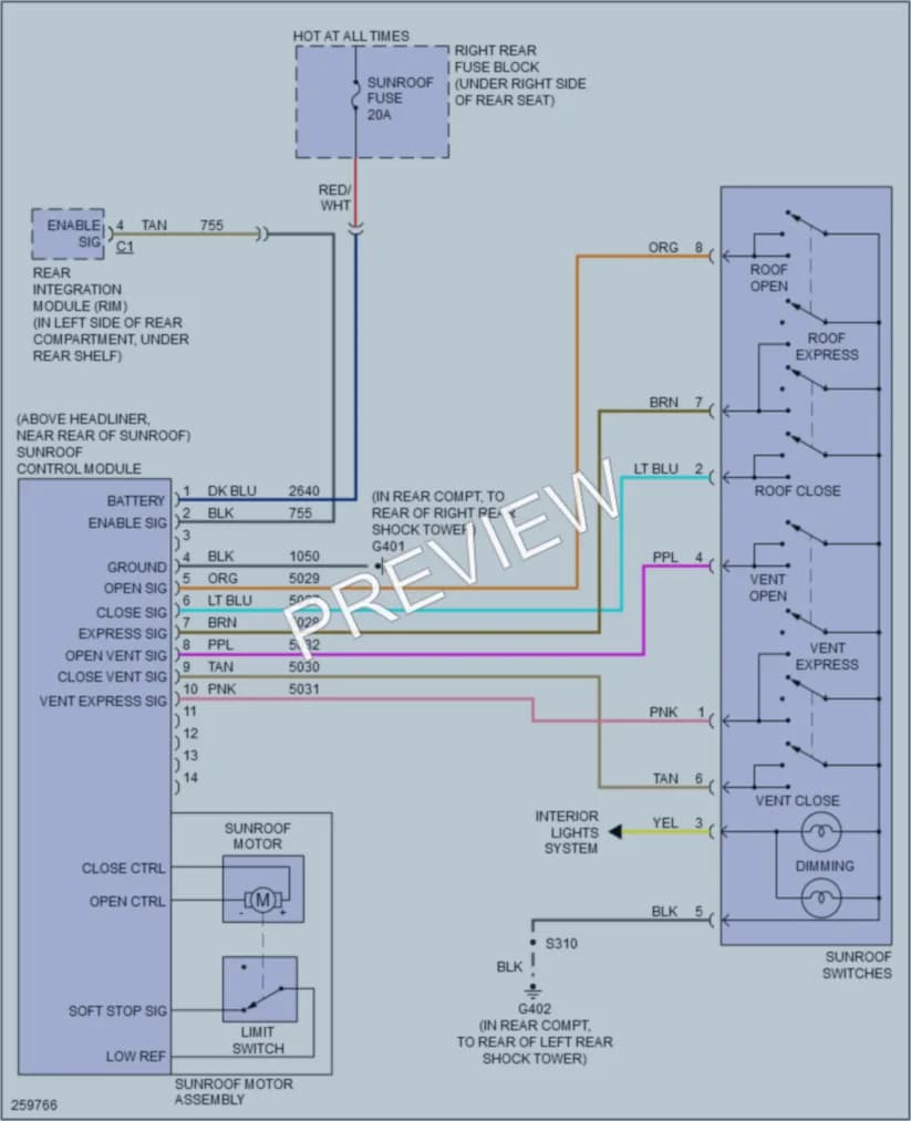 2007 Cadillac STSV Power Top Sunroof wiring diagram preview