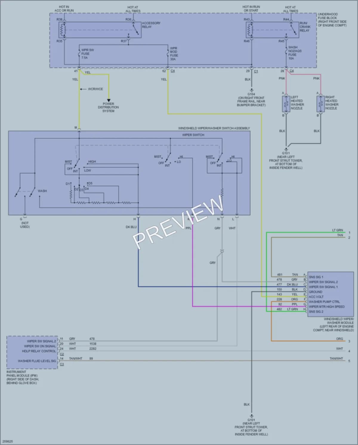 2007 Cadillac STSV Wiper Washer wiring diagram preview