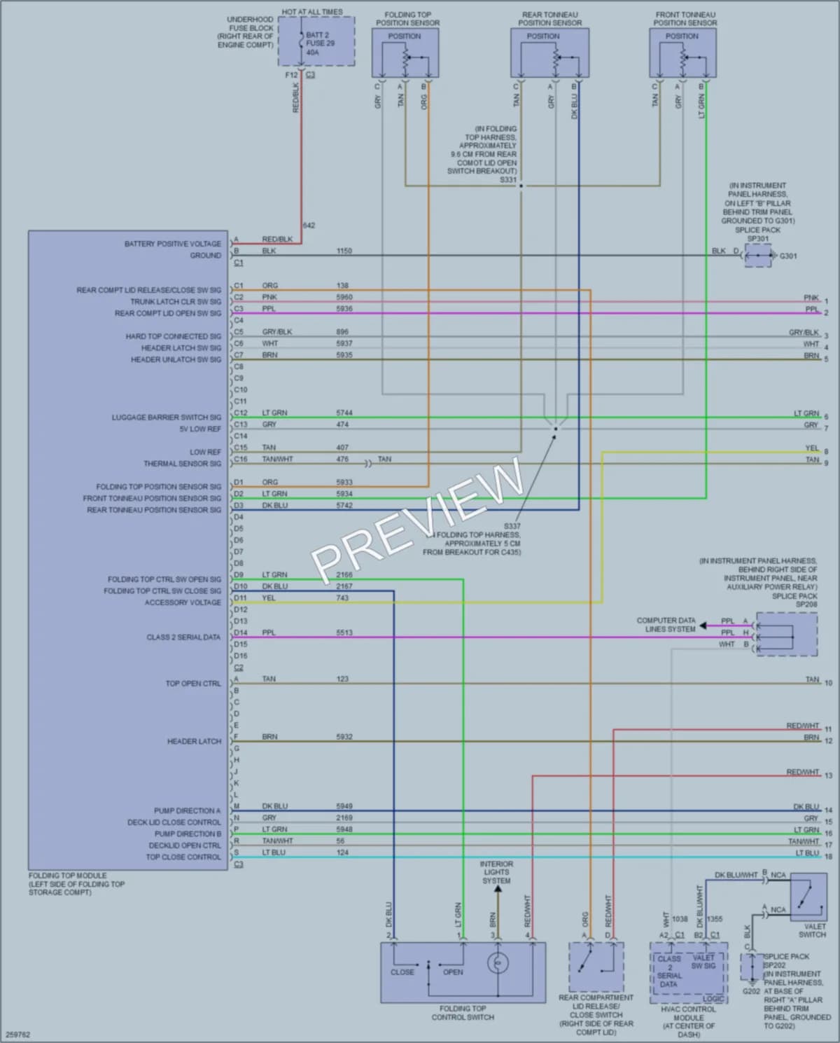 2007 Cadillac XLR Power Top Sunroof wiring diagram preview