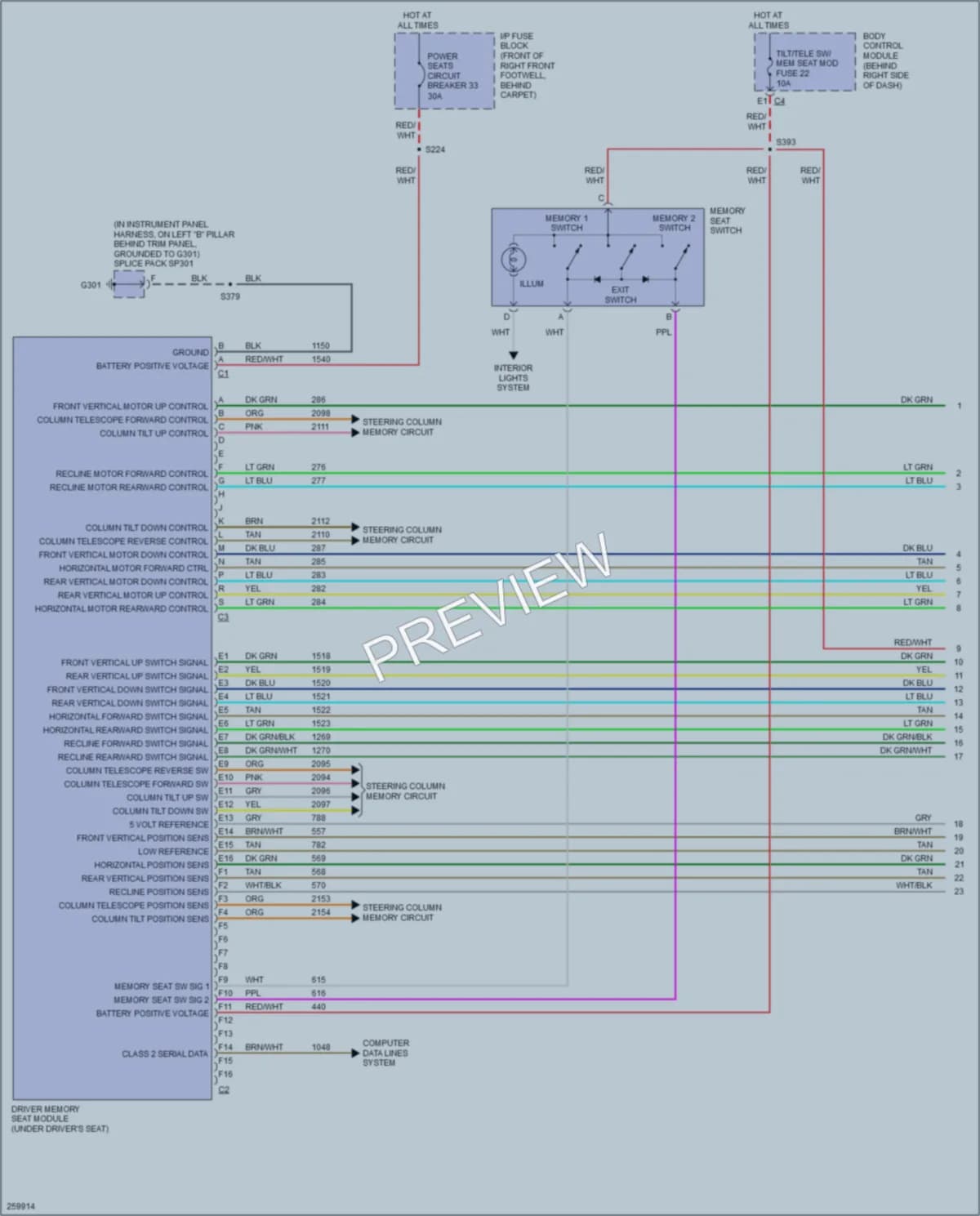 2007 Cadillac XLRV Memory Systems wiring diagram preview