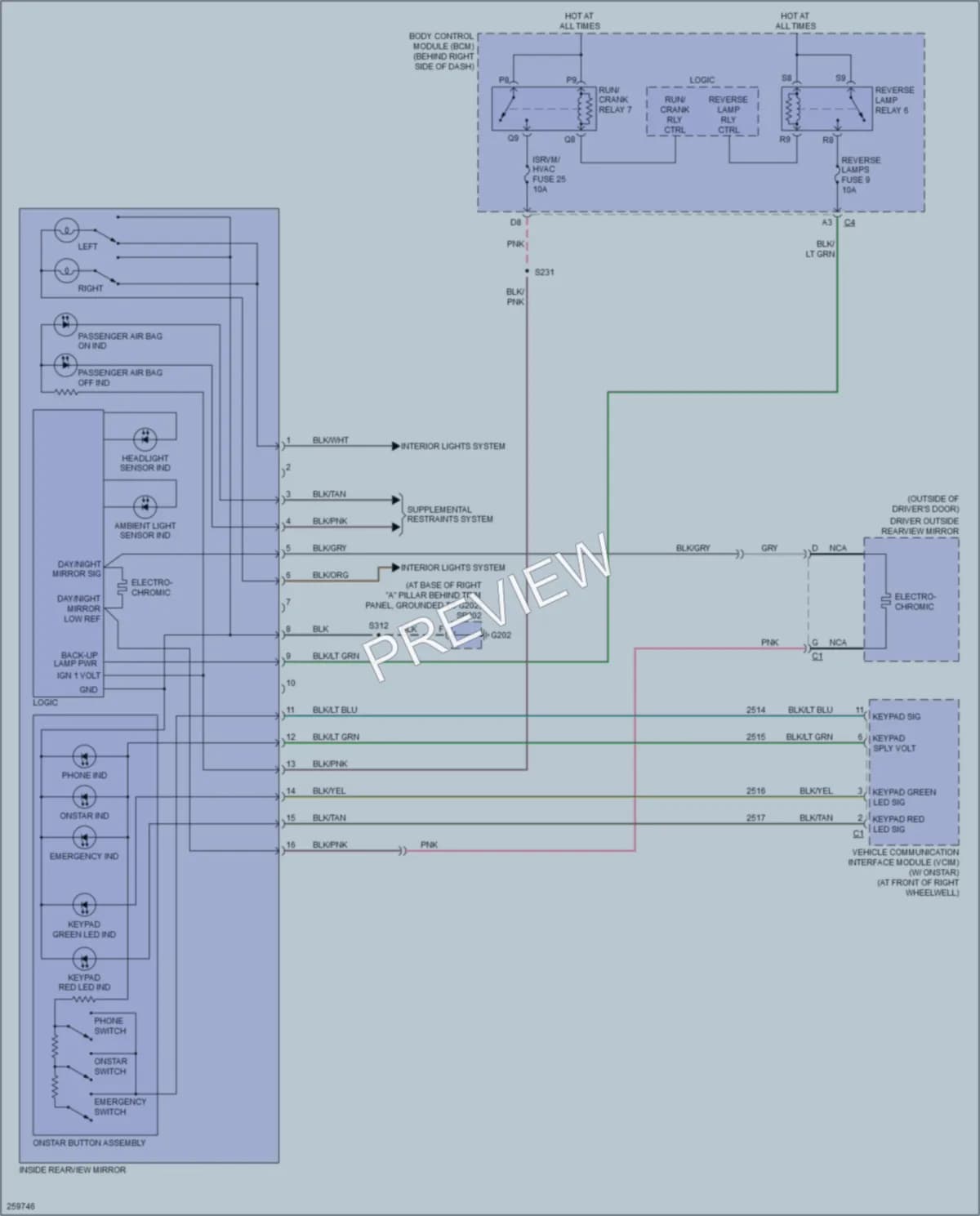 2007 Cadillac XLRV Power Mirrors wiring diagram preview