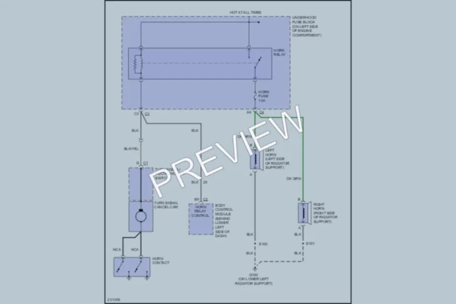 2007 Chevrolet 2500 Hd Horn wiring diagram preview with protected circuit layout